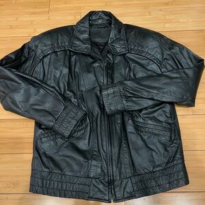 Men's Black Leather Jacket Vintage Medium Made in Korea